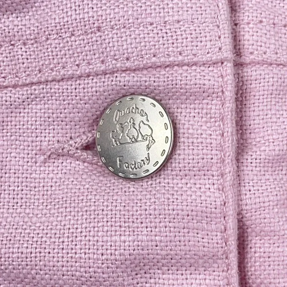 Vintage Quacker Factory Jacket Women Large Pink Embroidered Flower Linen Boho - Picture 7 of 16